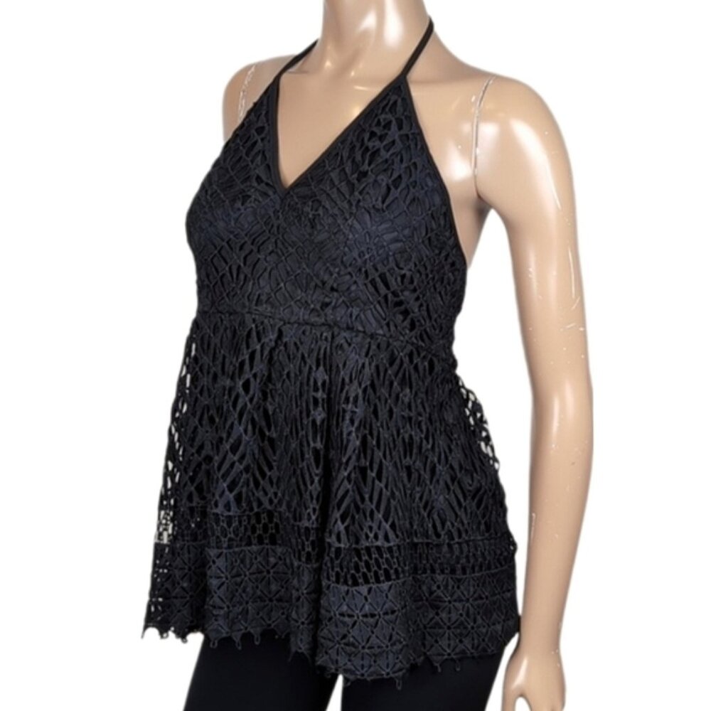 Adiva Crochet Halter Top Vneck Backless Sleeveless Babydoll Goth Size Small